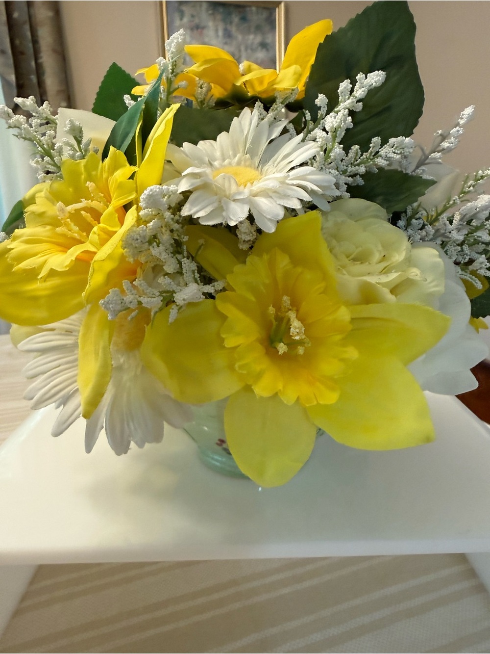 Yellow & White Faux Floral Arrangement - Home Accents-measuring 10 1/2 x 12“